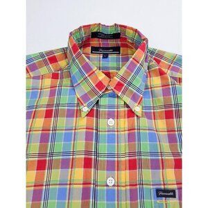 Faconnable Size Large Mens Multi Check Pocket Logo Tag Button Down Cotton Shirt